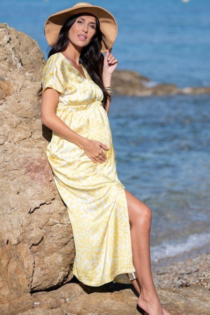 Robe Longue de Grossesse et Allaitement Louise imprimé Safran - Mummy Nantes