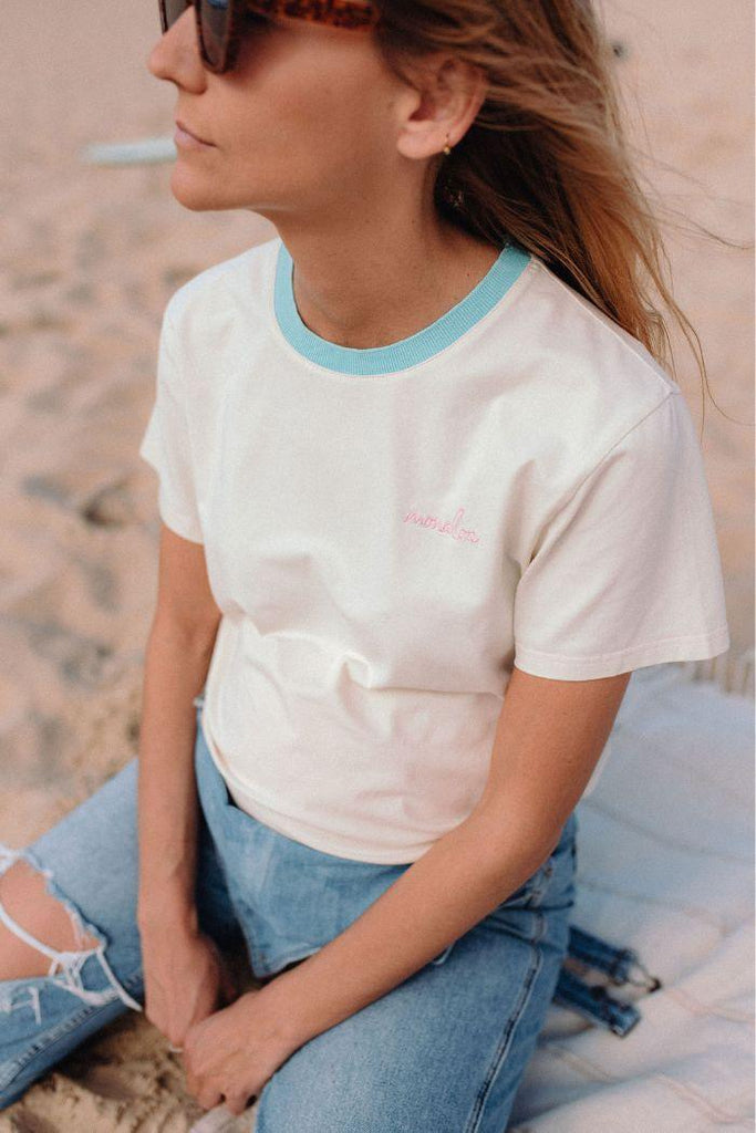 T-Shirt de Grossesse manches courtes - Col turquoise - Mummy Nantes